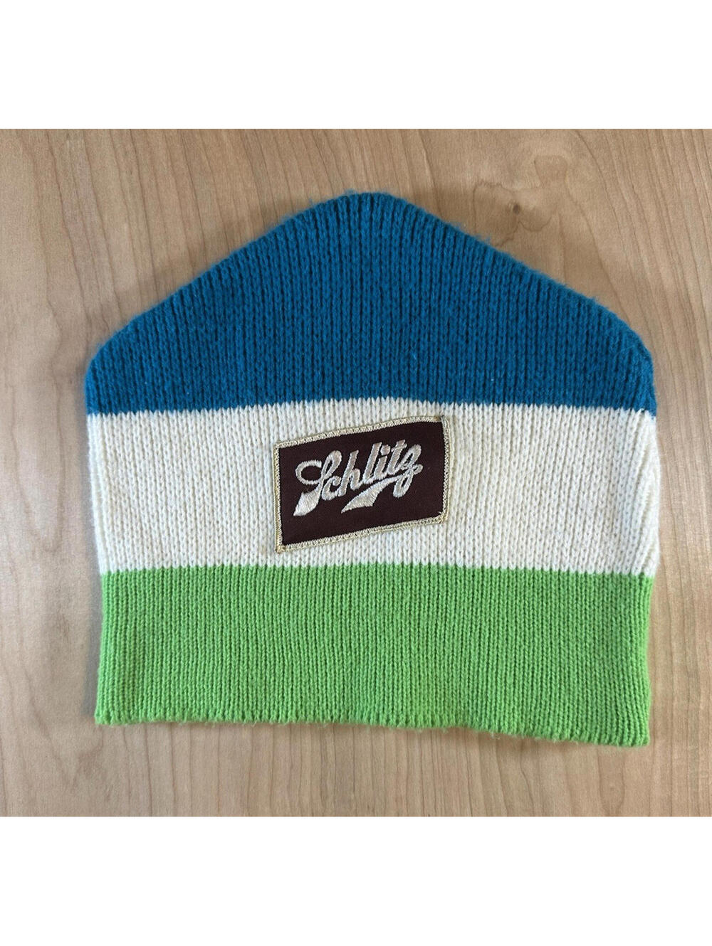 vintage 80's Schlitz wool Touke beanie hat pop Punk patch Beer ski Double Sided